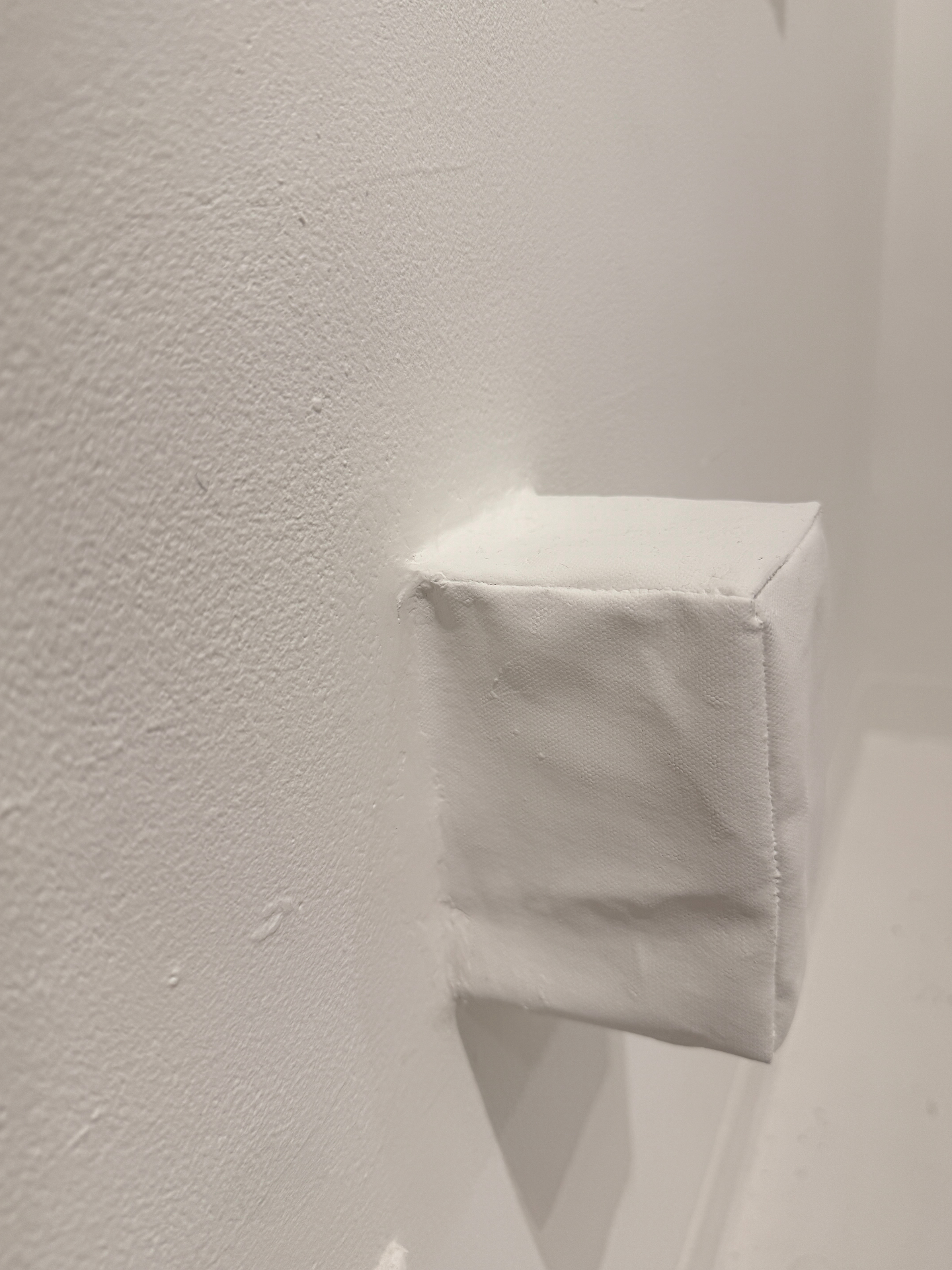 Soojeong Park, Living Surfaces, 2026, Installation, sewn canvas, nails, L-shaped stand, gesso, wall putty, wall paint, bass shakers, exciters, amplifiers, MP3 player, electrical wires (view 4 of 8)