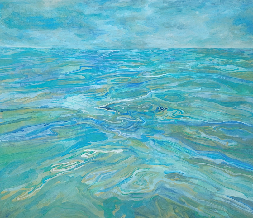 Soojeong Park, The Sea Seen in the Sea, 2021, Pigment and Korean paper on wood panel