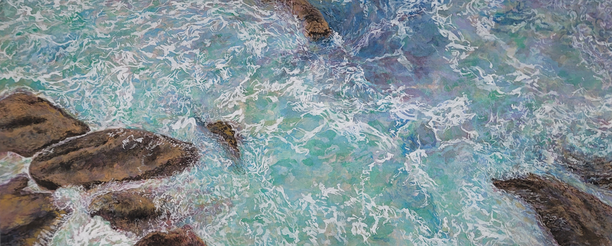 Soojeong Park, Breaking, 2023, Pigment and Korean paper on wood panel