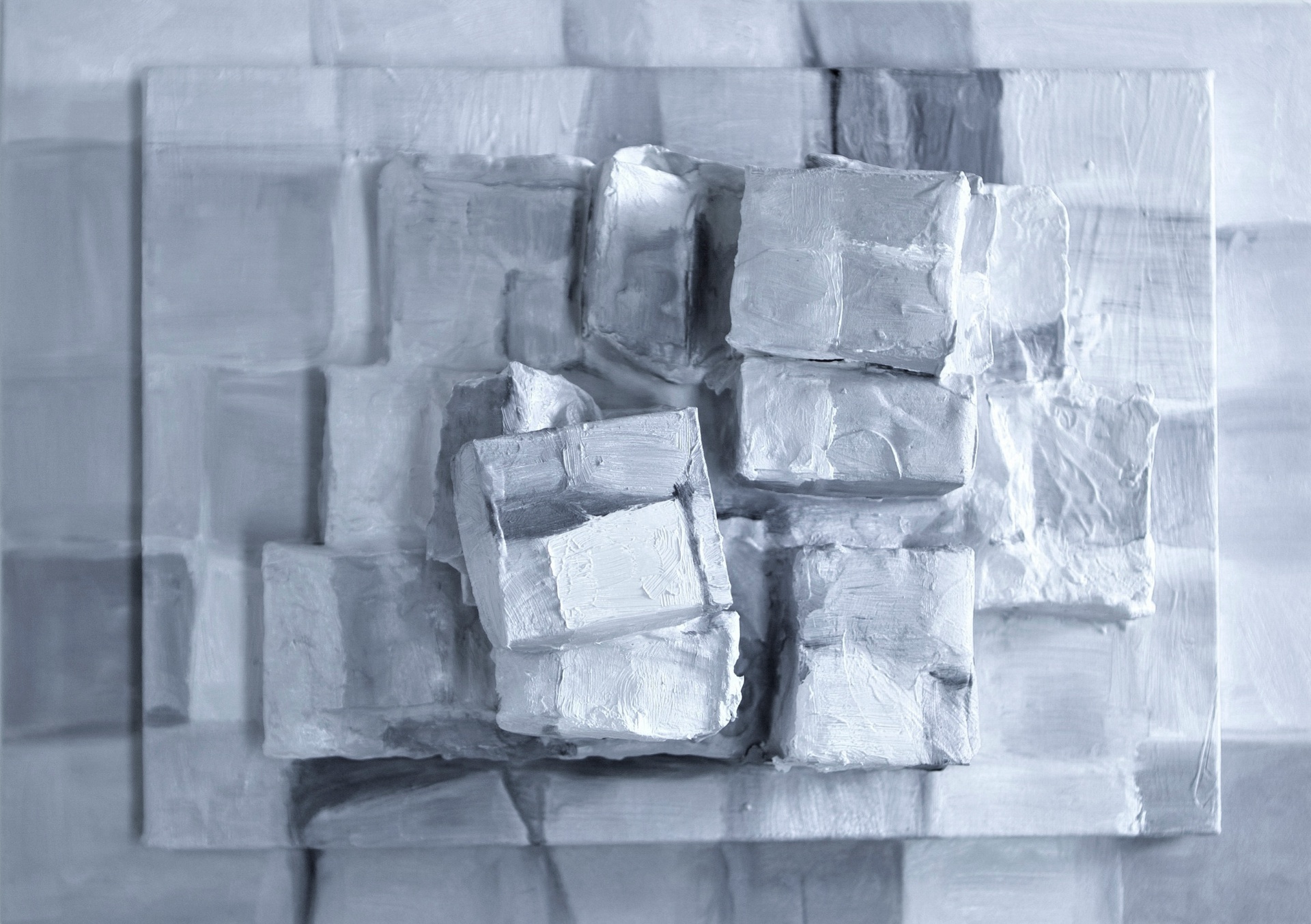 Soojeong Park, Spatial and Three-Dimensional Drawing 1, 2021, Paper, Gesso, Oil Paint, Canvas, Painting Board