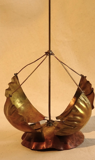 Soojeong Park, Working Buds, 2024, Kinetic sculpture, Brass, motors, pulleys, bearings, wood, iron, and fishing line