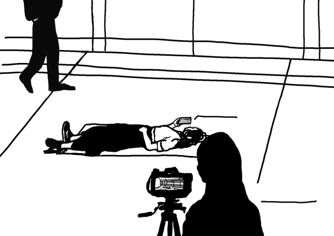 Soojeong Park, Public Glance (Molka), 2018, 2024, 2-channel video, Digital drawing